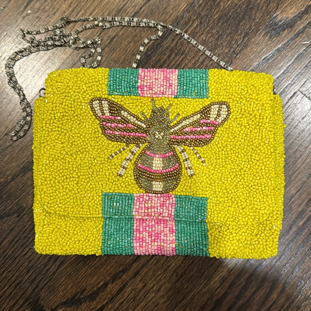 Moyna yellow chain strap bee beaded bag. Looks like Lilly Pulitzer. 
New - Picture 2 of 7